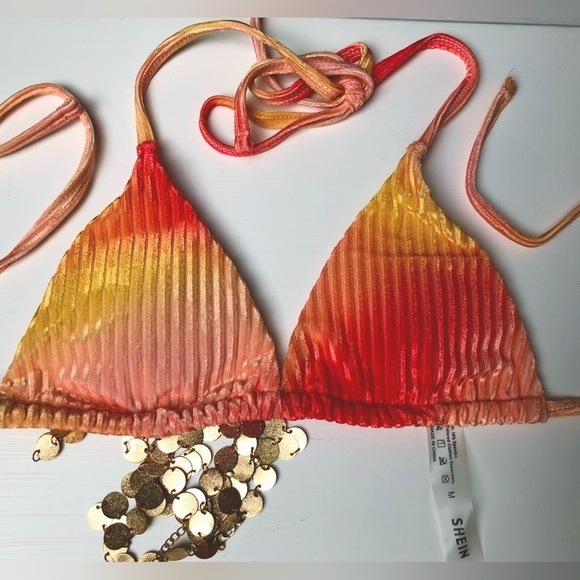NEW SHEIN Neon Fiery Sunset Cheeky Triangle Bikini Set Size Medium - Picture 5 of 10